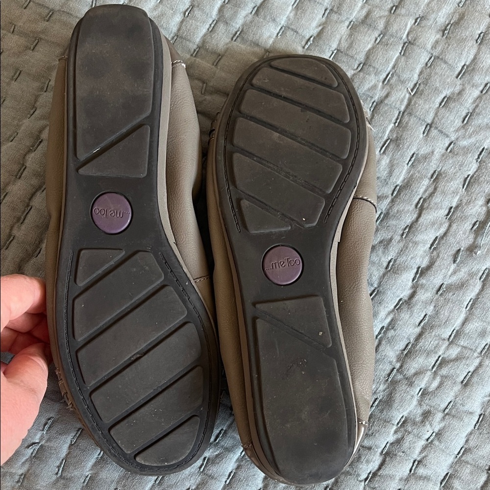 Me Too Grey Taupe Leather Loafers with Buckle Accent - Picture 3 of 7